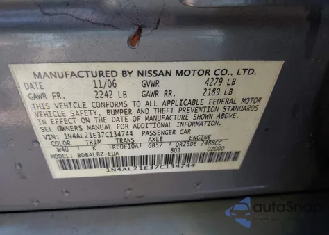 2007 Nissan Altima 2.5 S z USA, uszkodzony, nr VIN 1N4AL21E37C134744